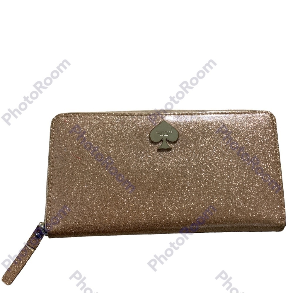 Kate Spade Women's Glitter Gold Zip-Around Wallet – Sparkle Continental 8x4